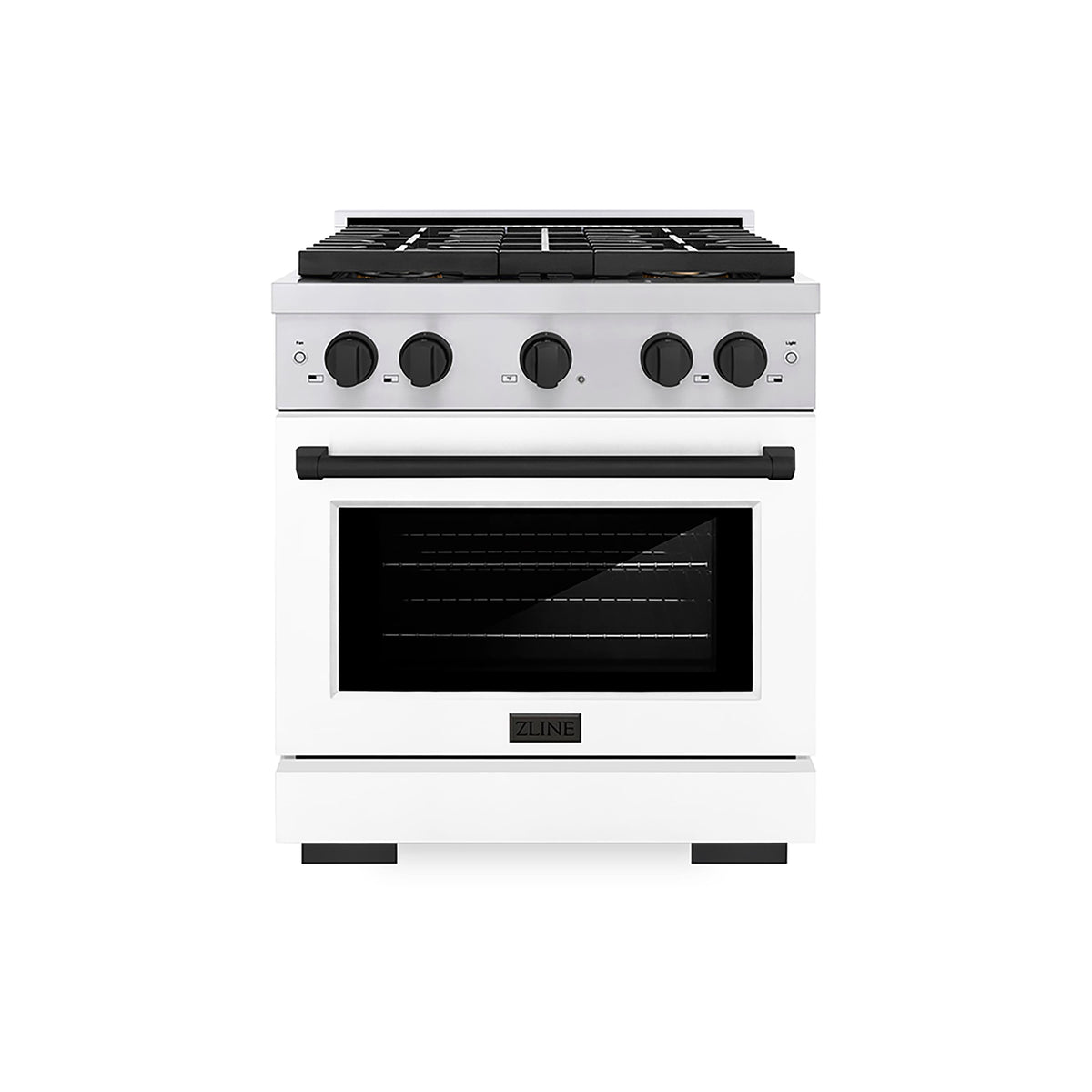 30 in. Wide 4 Burner ZLINE Autograph 4.2 cu. ft. Freestanding Paramount Gas DuoPro Range with Matte Black Accents - White Matte