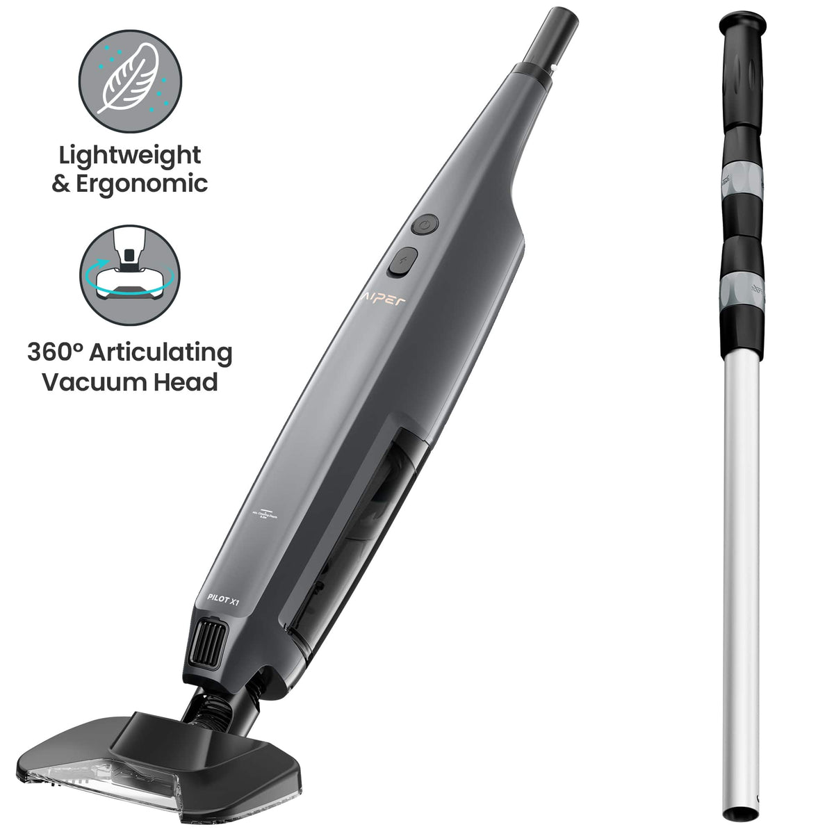 Aiper - Pilot X1 Handheld Pool Vacuum: Anti-Clog System, 1,260 GPH Suction, Dual Filters, Lightweight Design - Gray