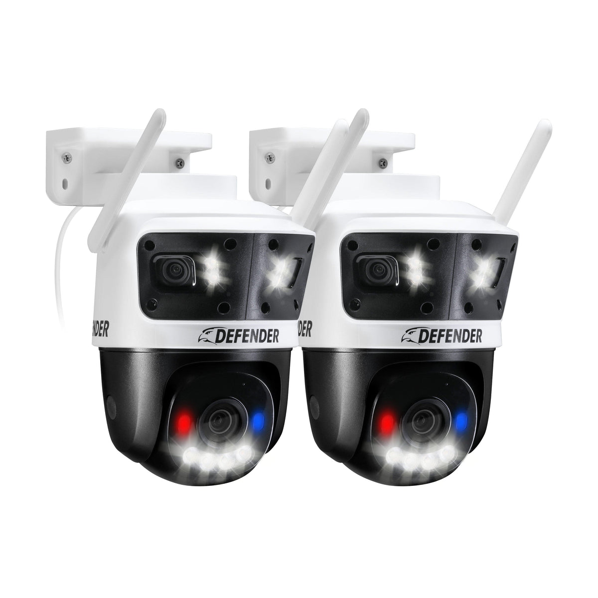 Defender - AI 3K+ Guard Tri-Lens PTZ WIFI Plug-in Security Camera, 360° Tracking, AI Detection, Works w/ Guard App, 2 Pack - White