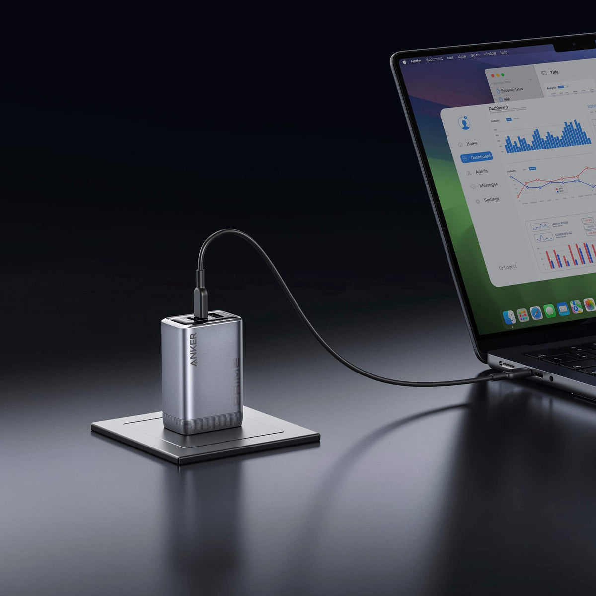 Anker - Prime Charger (100W, 3 Ports, GaN) - Silver