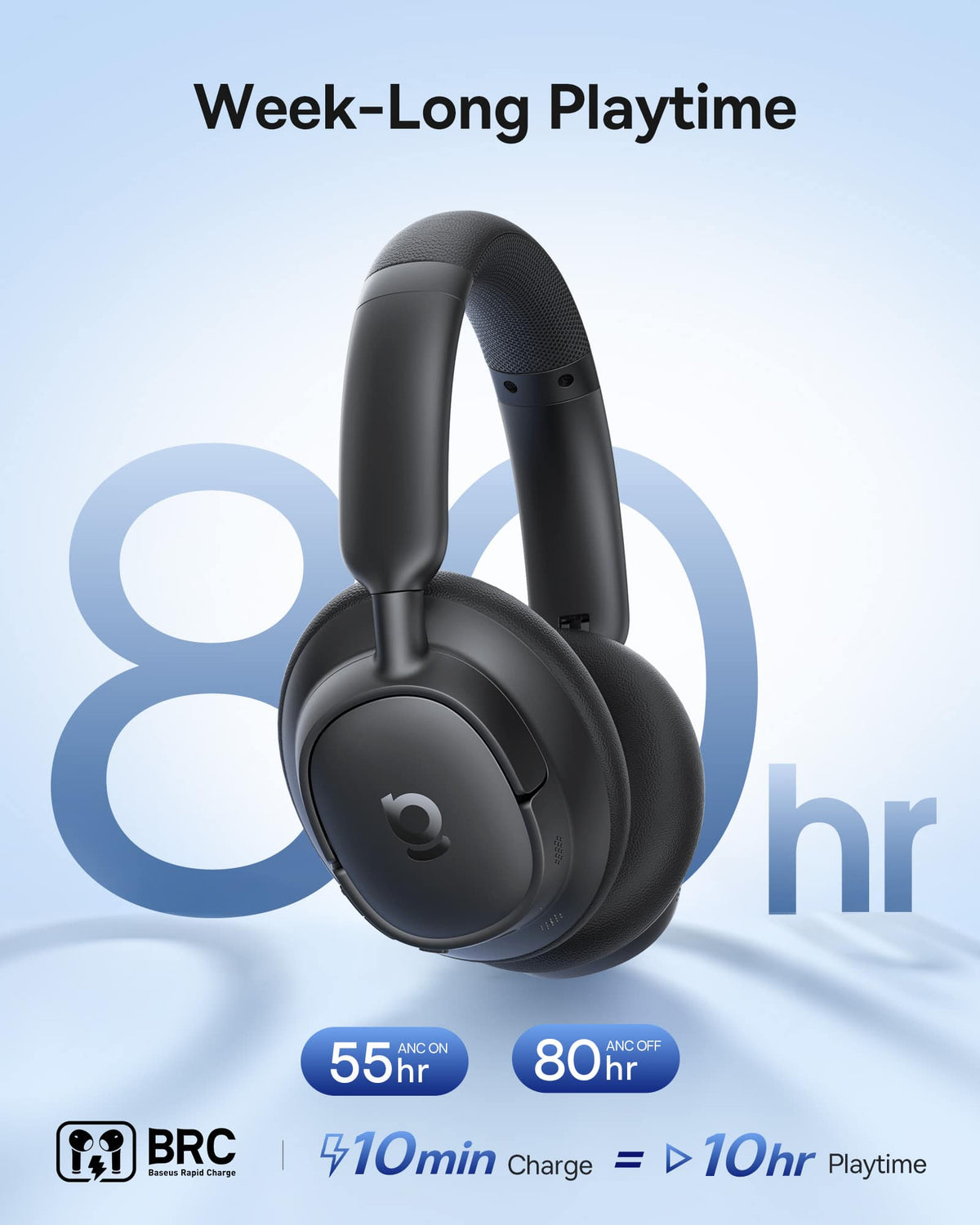 Baseus - Bass BH1 NC Over-Ear Headphones - Adaptive Hybrid ANC,LDAC Hi-Res,80-Hour Playtime,5-Mic AI Calls - Black
