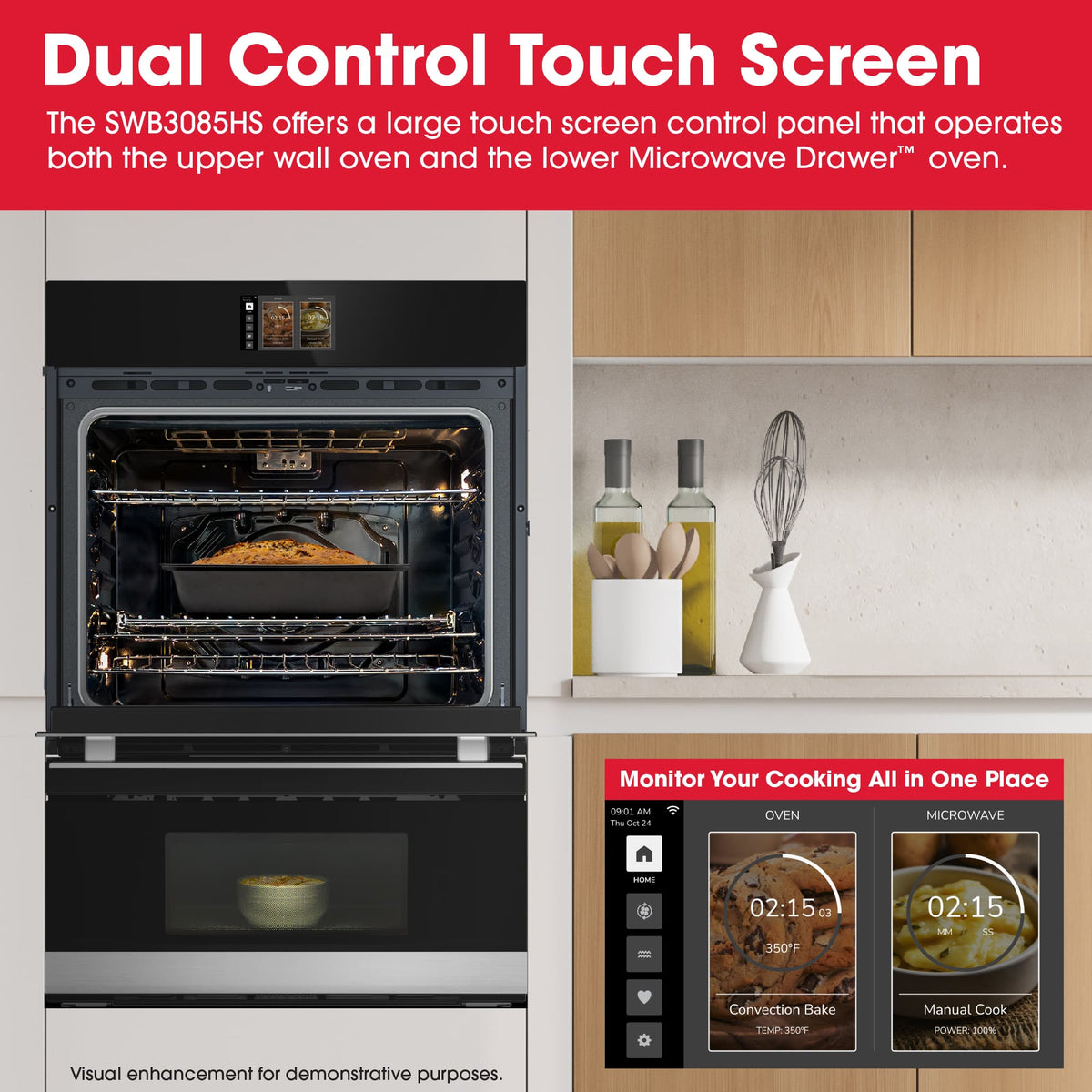 Sharp - 30 In Smart Convection Wall Oven and Microwave Drawer Combination for Single Cutout with Alexa Compatibility (SWB3085HS) - Stainless Steel