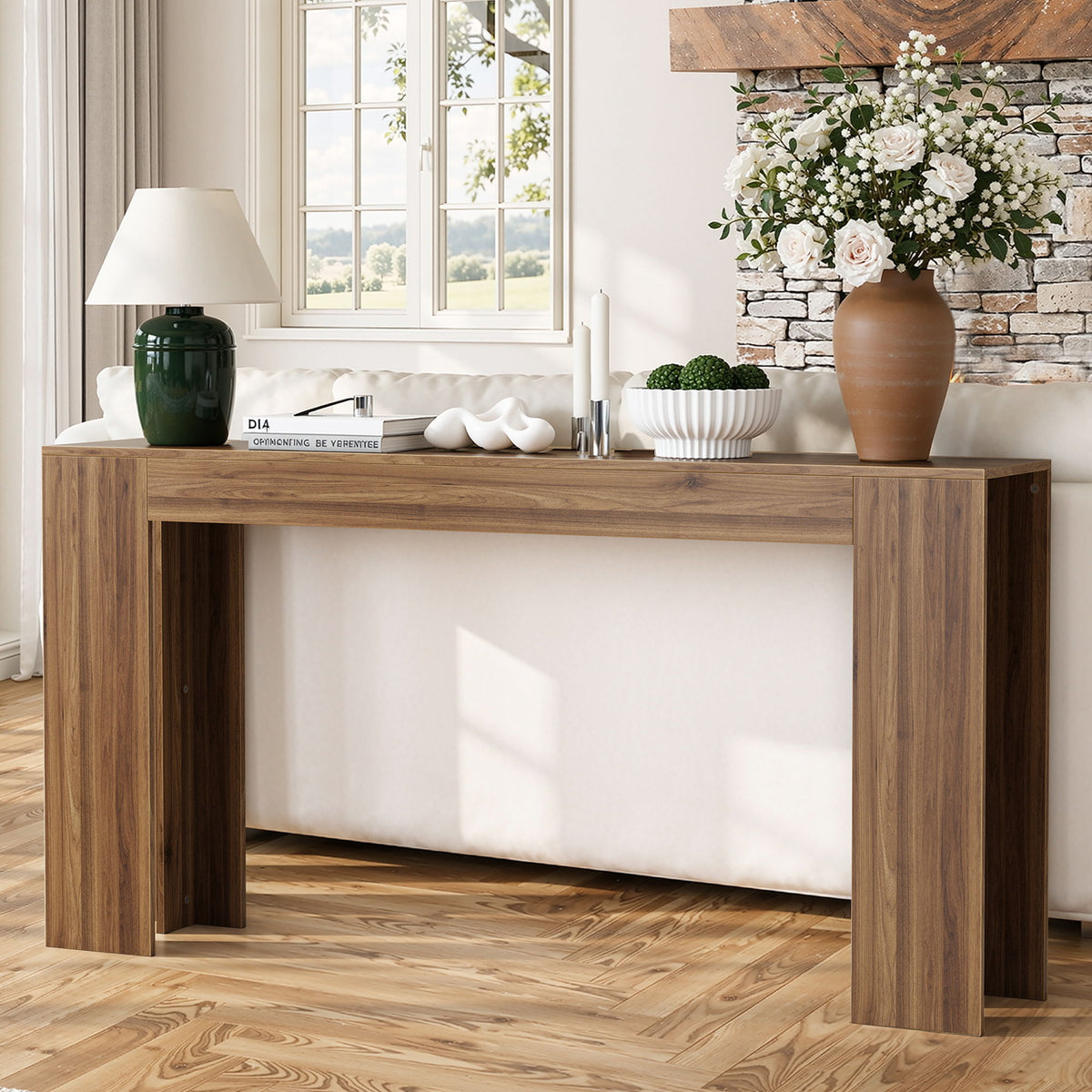 Mesa consola de nogal extralarga estilo rústico