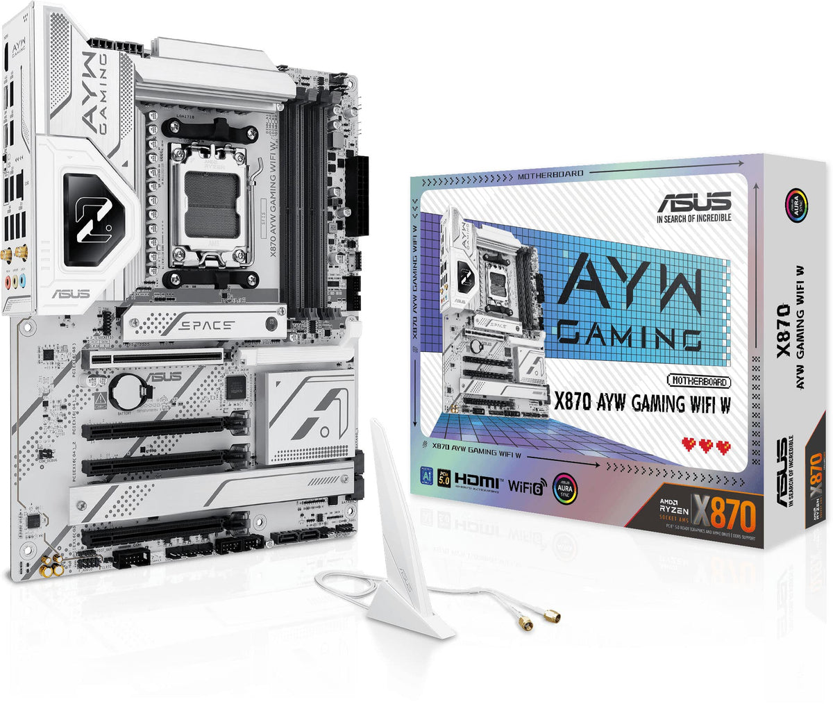 ASUS - X870 AYW GAMING (Socket AM5) AMD X870 ATX DDR5 Wi-Fi 6 AX Motherboard - White