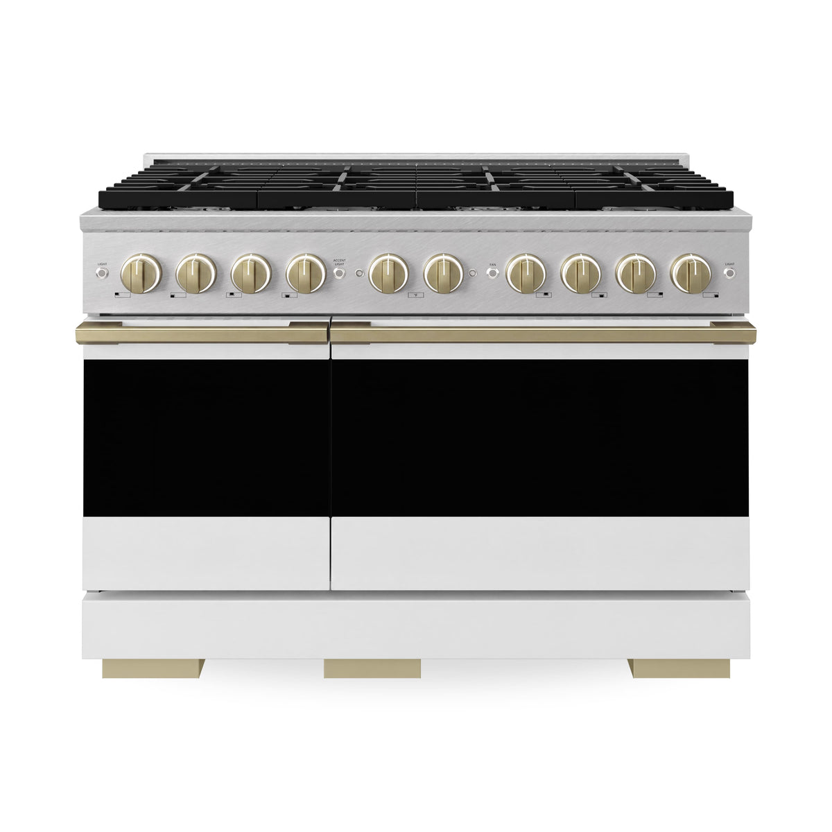 ZLINE - Autograph 48 in. 6.7 cu. ft. Marino Freestanding Gas Range with 8 Burners in Satin Steel with White and Bronze Accents - Satin Stainless Steel