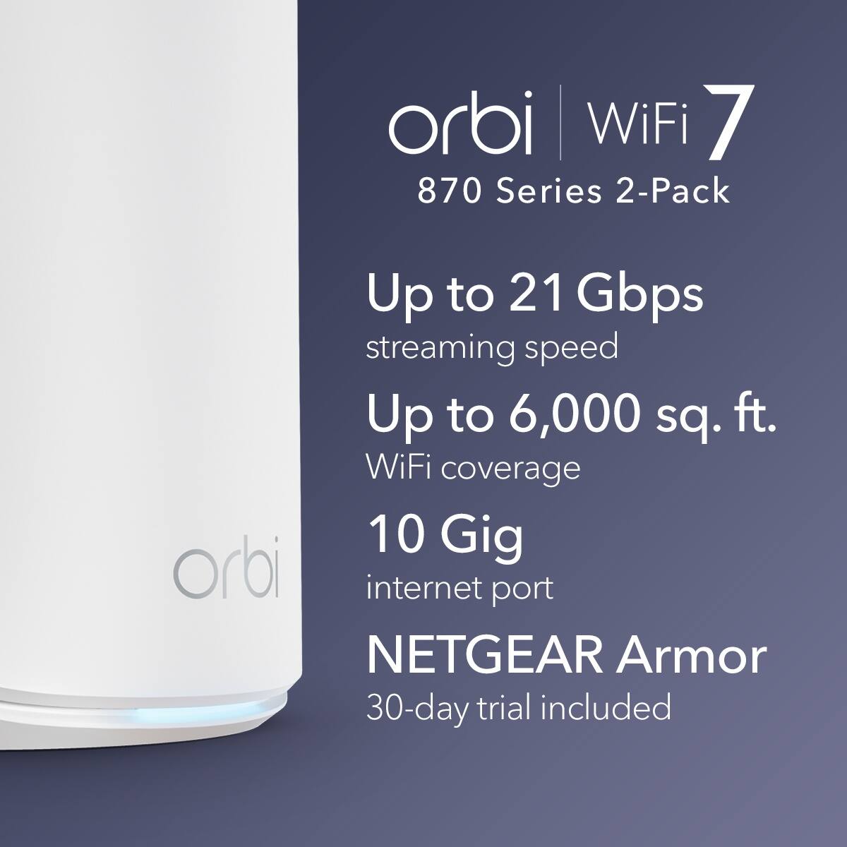 NETGEAR - Orbi 870 Series BE21000 Tri-Band Mesh Wi-Fi 7 System - White