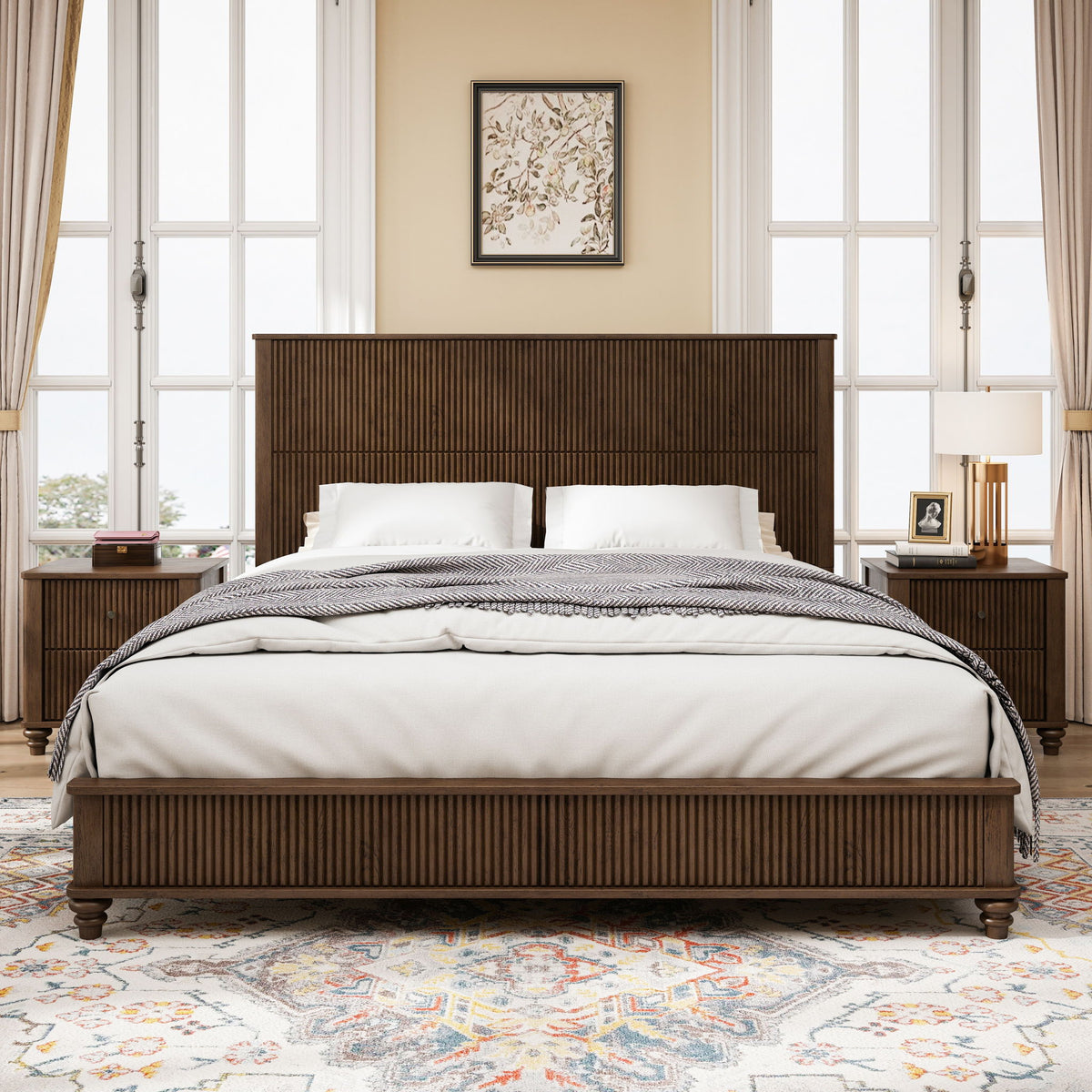 Estructura de cama de plataforma y cabecero alto