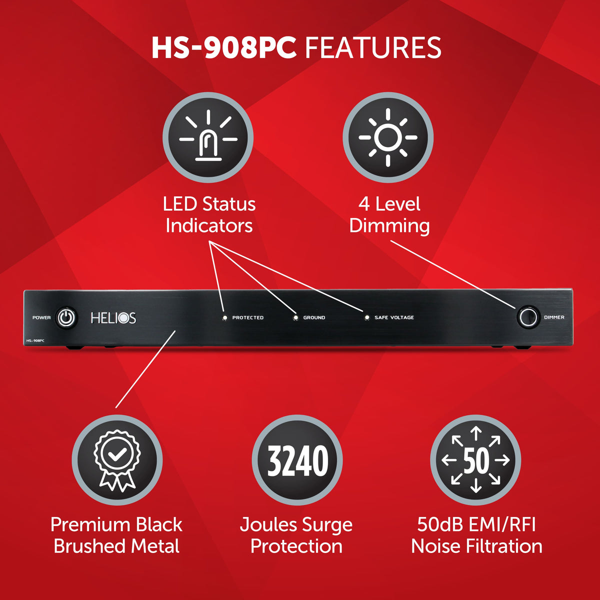 Ethereal - HELIOS 8-Outlet 3240 Joules Surge Protector - Black Brushed Aluminum