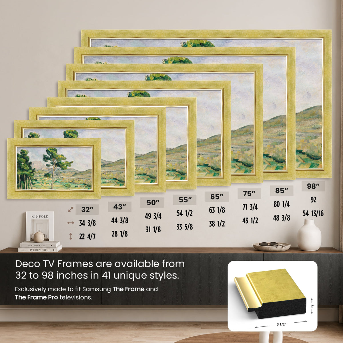 Deco TV Frames - Premiere Bezel for Samsung The Frame and Frame Pro TV - Contemporary Gold
