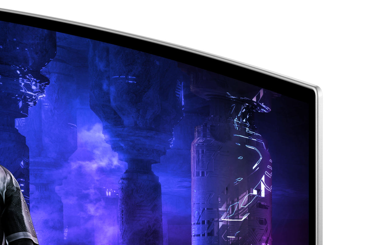 Samsung - 49" Odyssey OLED G9 Curved Dual-QHD 240Hz FreeSync Prem Pro and G-Sync Compatible Smart Glare Free Gaming Monitor - Silver