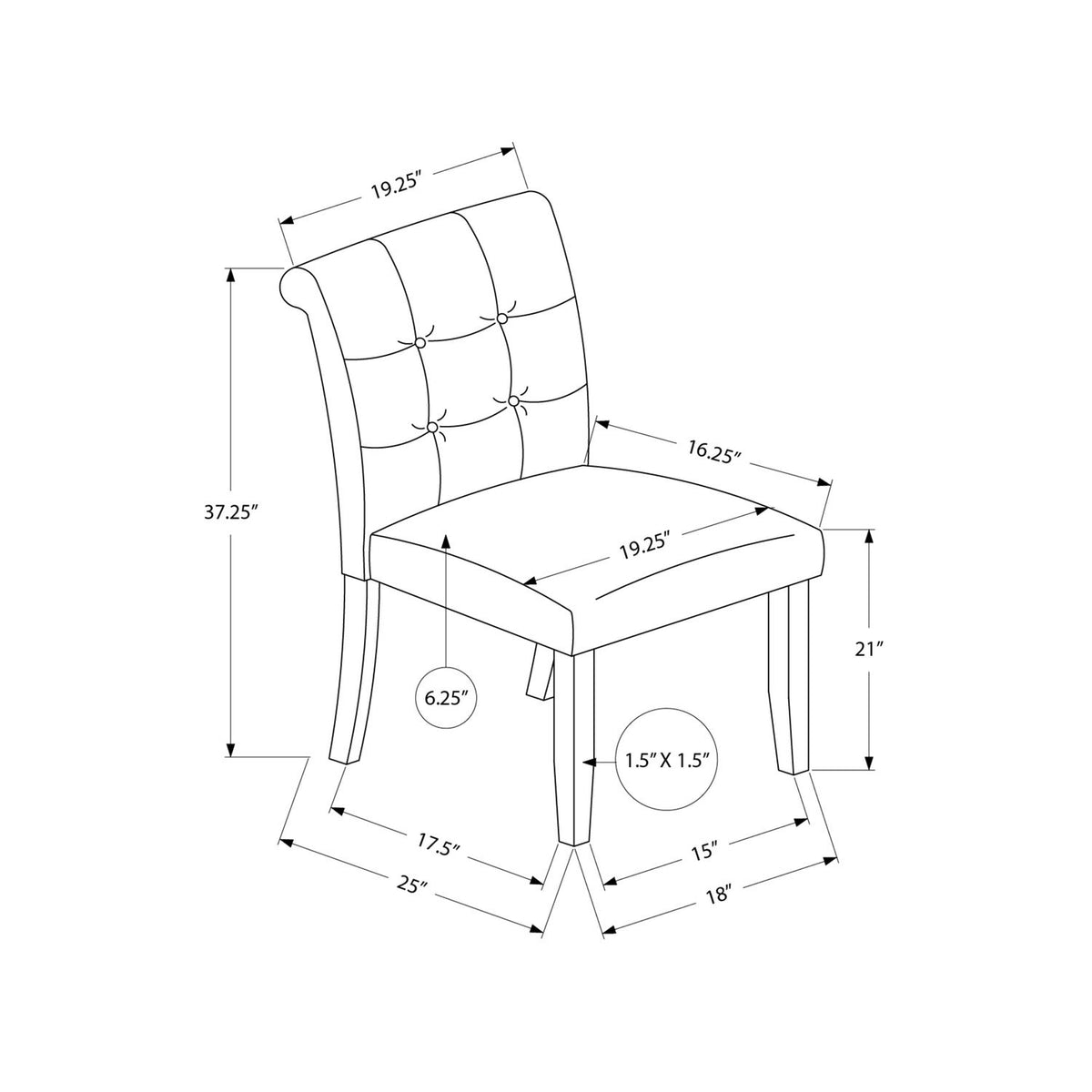 Silla de comedor tapizada de diseño moderno y compacto (juego de 2)