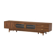 Mueble de TV moderno con puertas de cristal estriado y 2 cajones