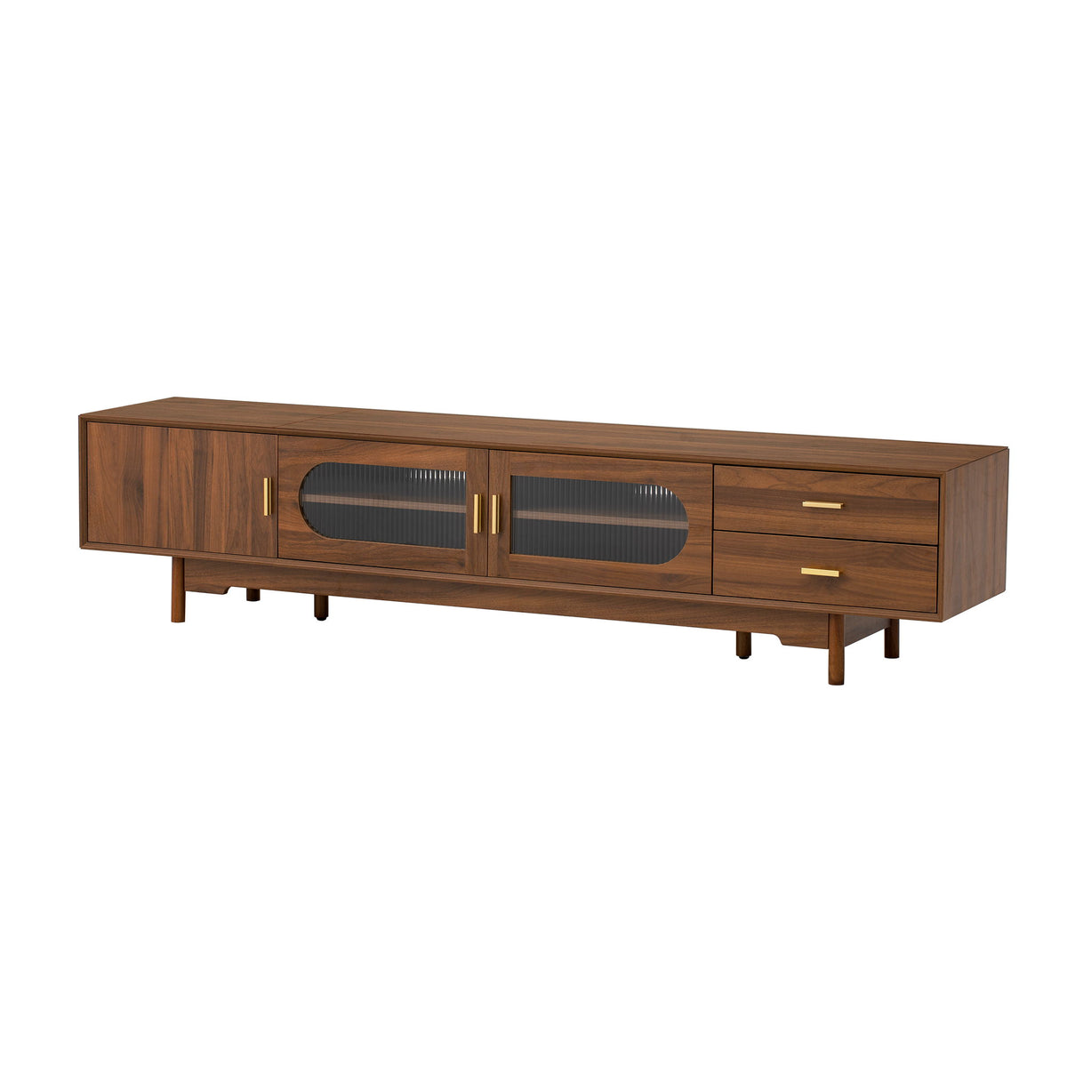 Mueble de TV moderno con puertas de cristal estriado y 2 cajones