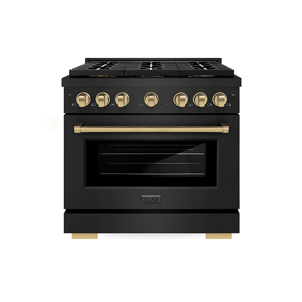 ZLINE - 36 in. Wide 6 Burner Autograph Black Stainless Paramount Dual Fuel Range w/ DuoPro Cooktop & Bronze Accents - Black Stainless Steel