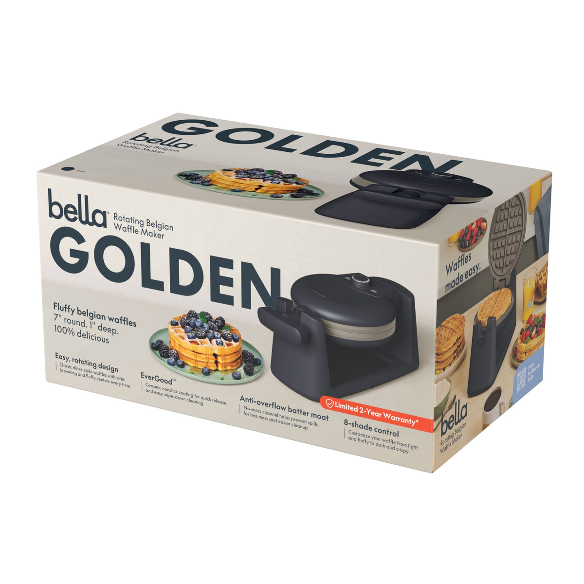 Bella - GOLDEN Rotating Belgian Waffle Maker - Slate
