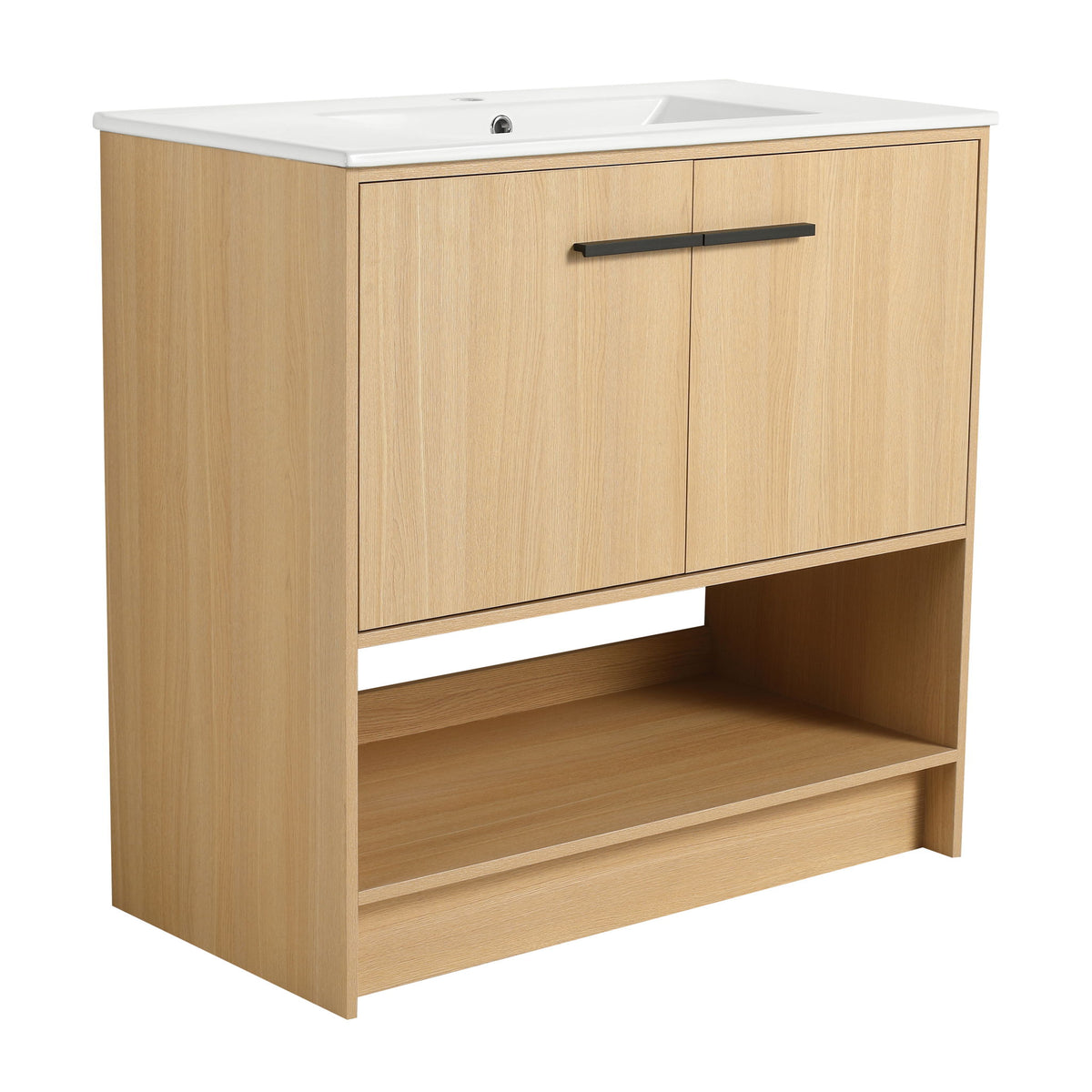 Mueble de baño moderno con lavabo cerámico, mueble independiente, puertas de cierre suave