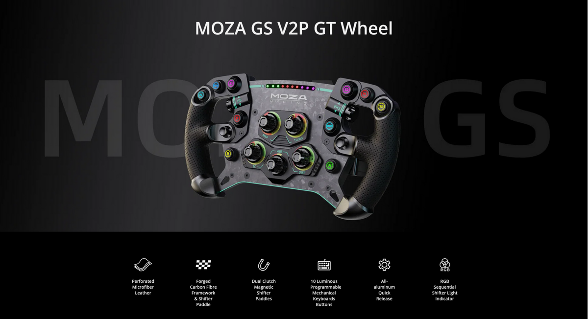 Moza Racing - GS V2P Sim Racing Formula Steering Wheel for Windows - Black