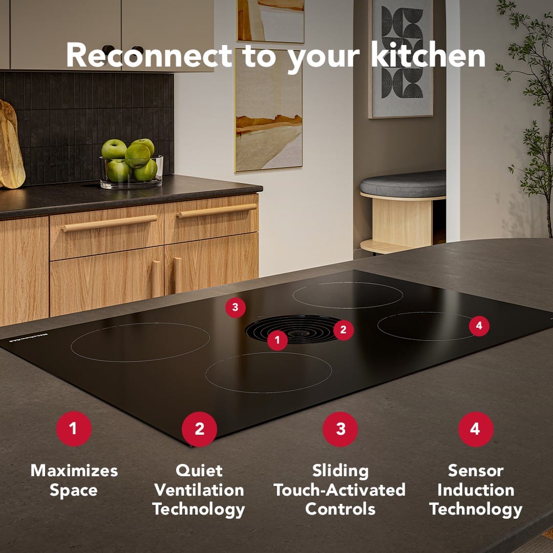 KitchenAid - 30 in. Wide 4 element Built-In Downdraft Electric Induction Cooktop with Quiet Ventilation - Black