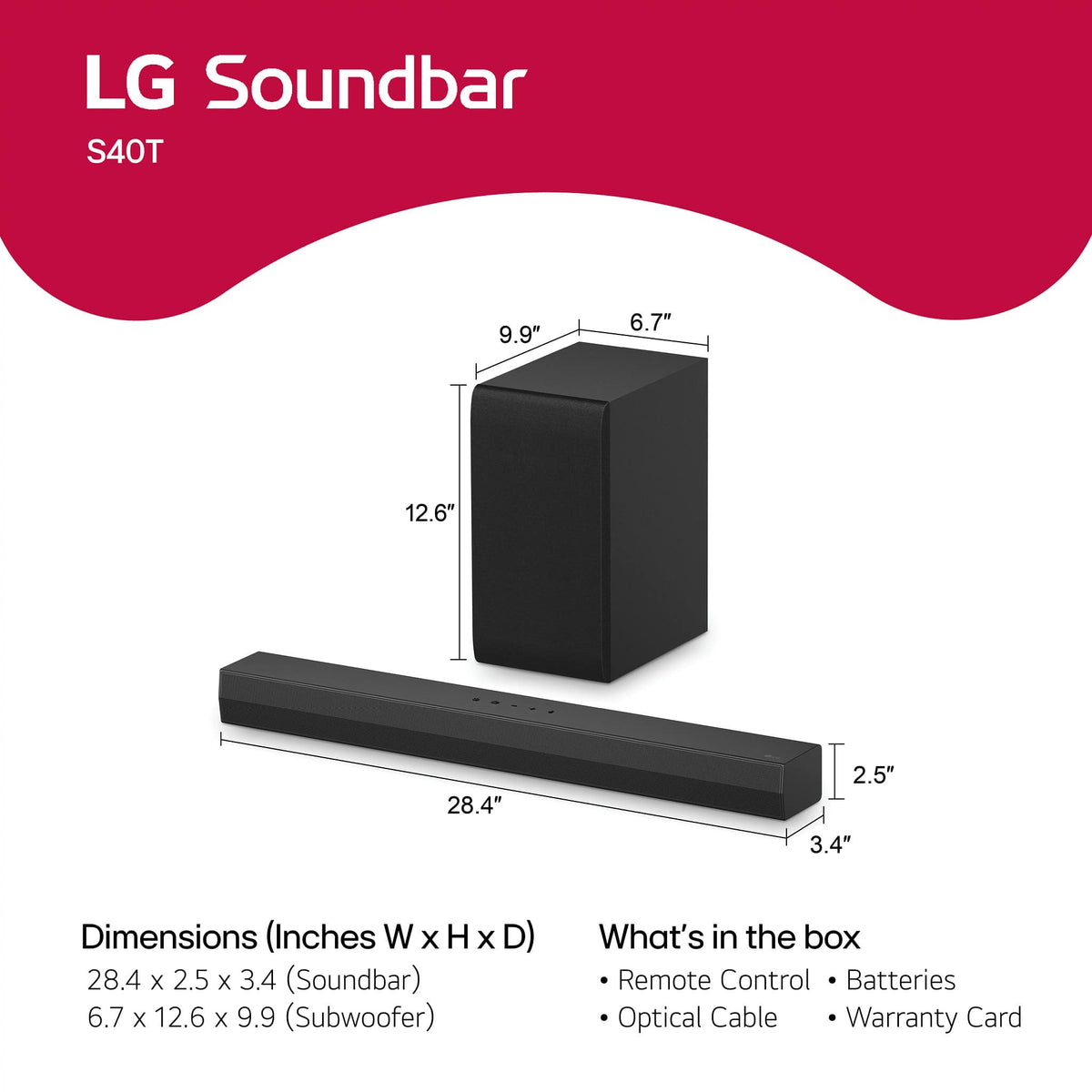 LG - 2.1-Channel S40T Soundbar with Wireless Subwoofer, Bluetooth Connectivity, Dolby Audio and WOW Orchestra - Black