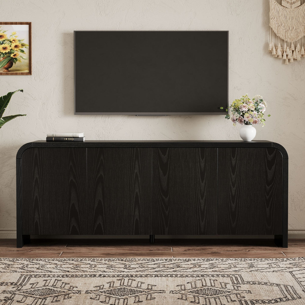 Mueble para TV de borde curvo con gabinetes grandes