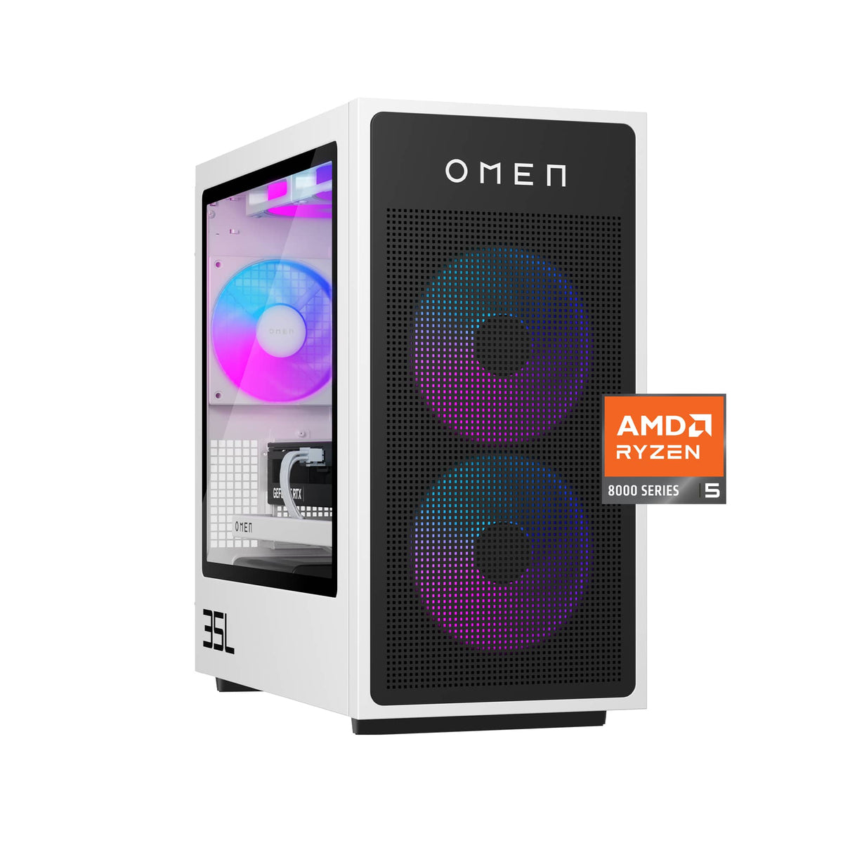 HP OMEN - 35L Gaming Desktop - AMD Ryzen 5 8400F - 16GB DDR5 Memory - NVIDIA GeForce RTX 5060 - 1TB SSD - Panda Metal