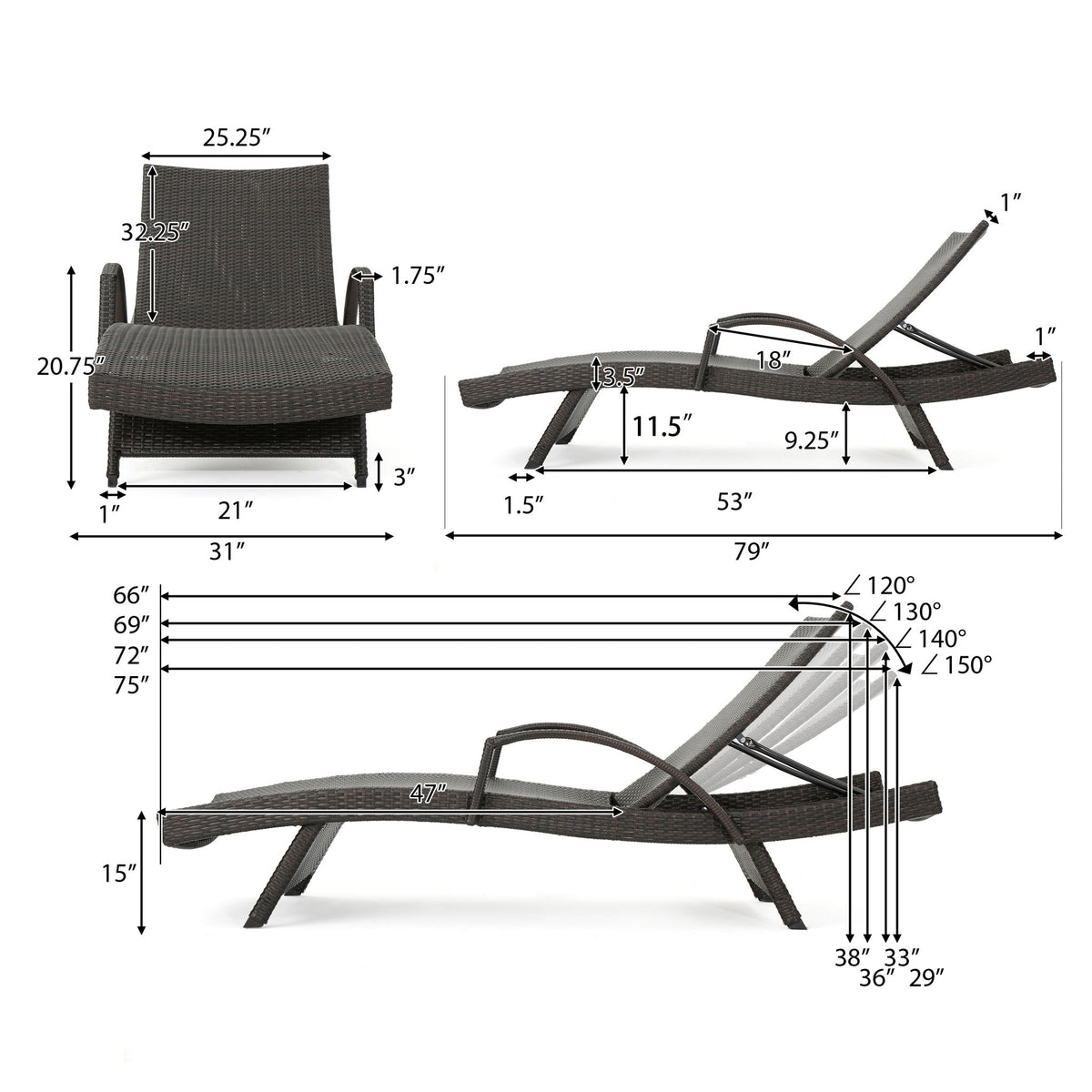 Salem - Contemporary Wicker Chaise Lounge With Arm, Weather Resistant