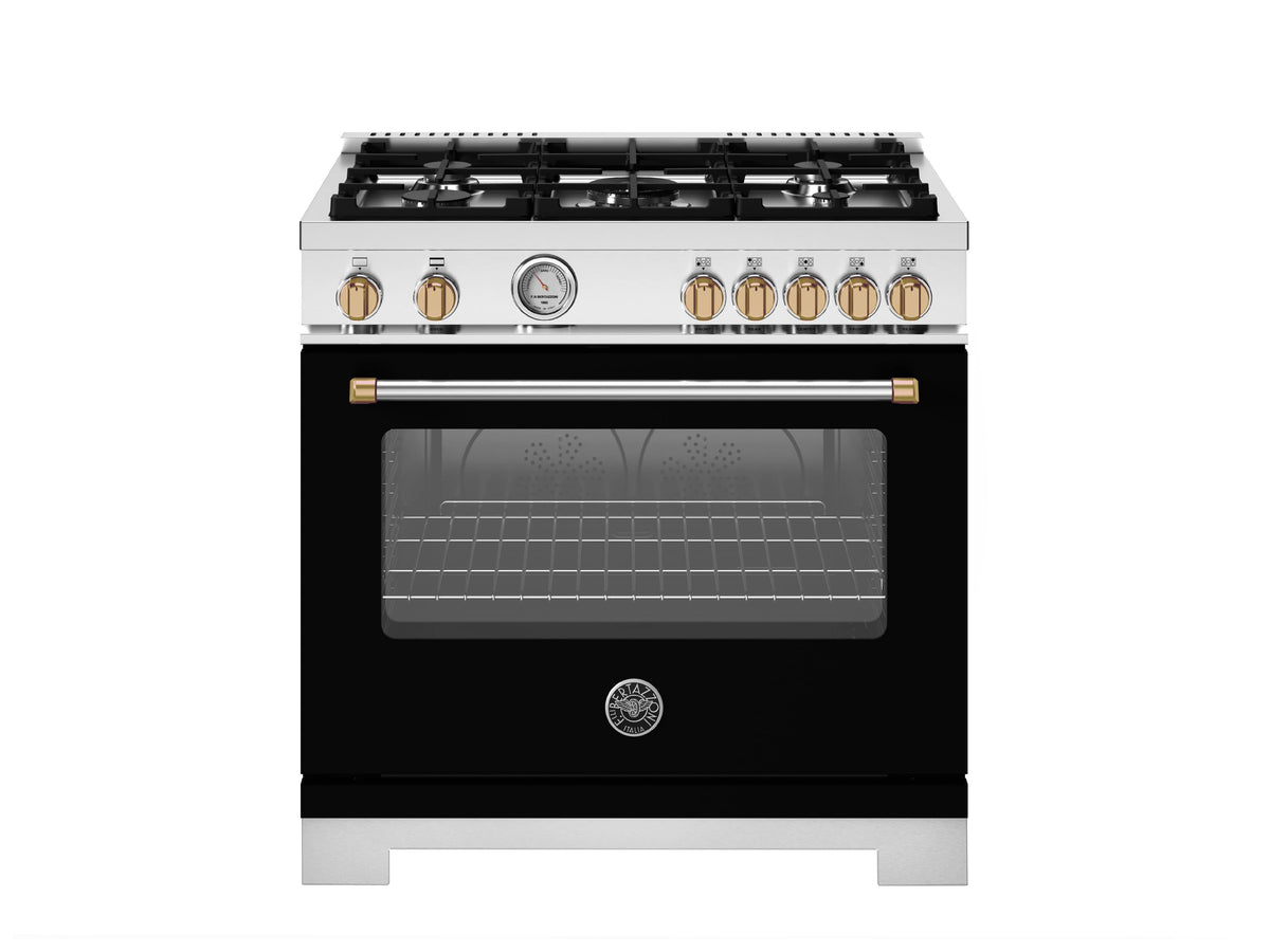Bertazzoni - 36" Master Series All-Gas Range - Nero Matte / Brushed Gold - Nero Matt/Gold