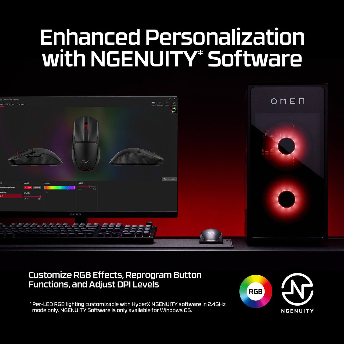HyperX - Pulsefire Fuse Lightweight Wireless Optical Gaming Mouse with RGB Lighting - Wireless - Black