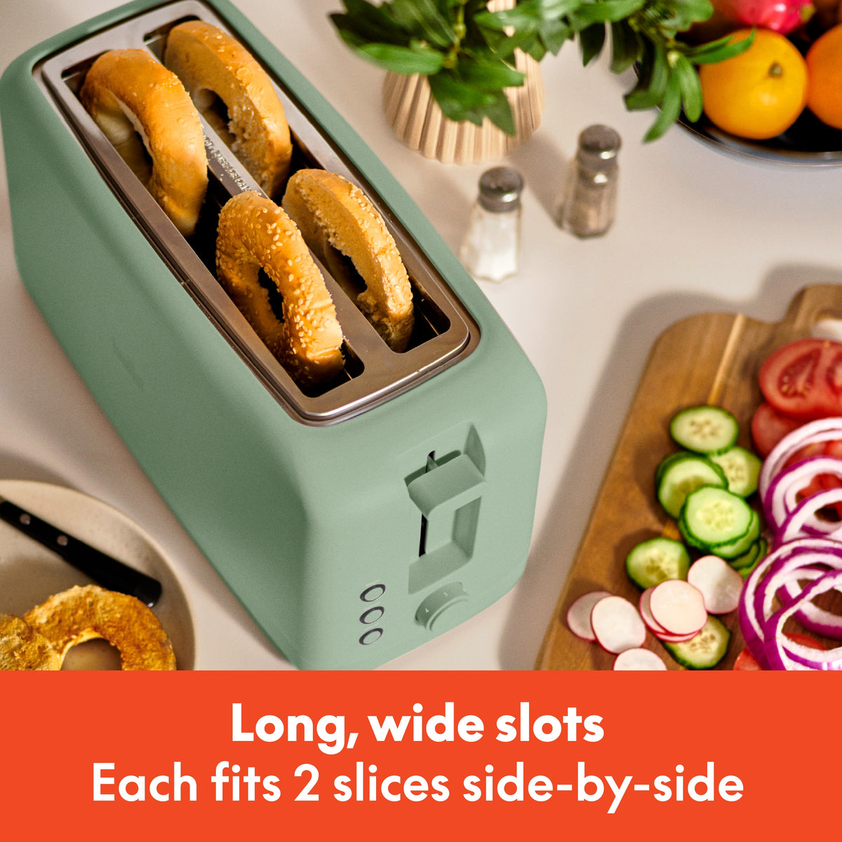 Bella - Fits-anywhere Kitchenware: 4-Slice Slim Toaster with Long Wide Slots - Seaglass