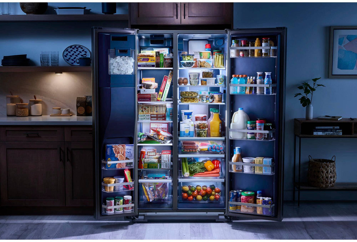Maytag - 36 in. Wide 29 cu. ft. Side-by-Side Built-in Refrigerator with Arctic Blue Interior - Stainless Steel