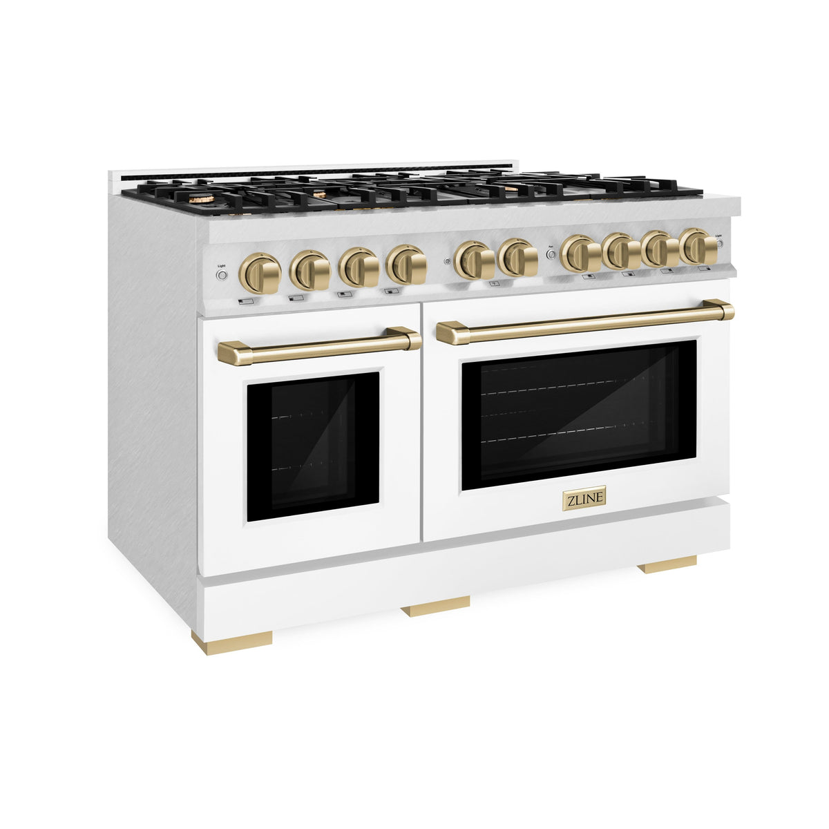ZLINE - 48 in. Wide 8 Burner Autograph 6.7 cu. ft. Freestanding Select Satin Steel Gas Range w/ White Doors & Bronze Accents - Satin Stainless Steel