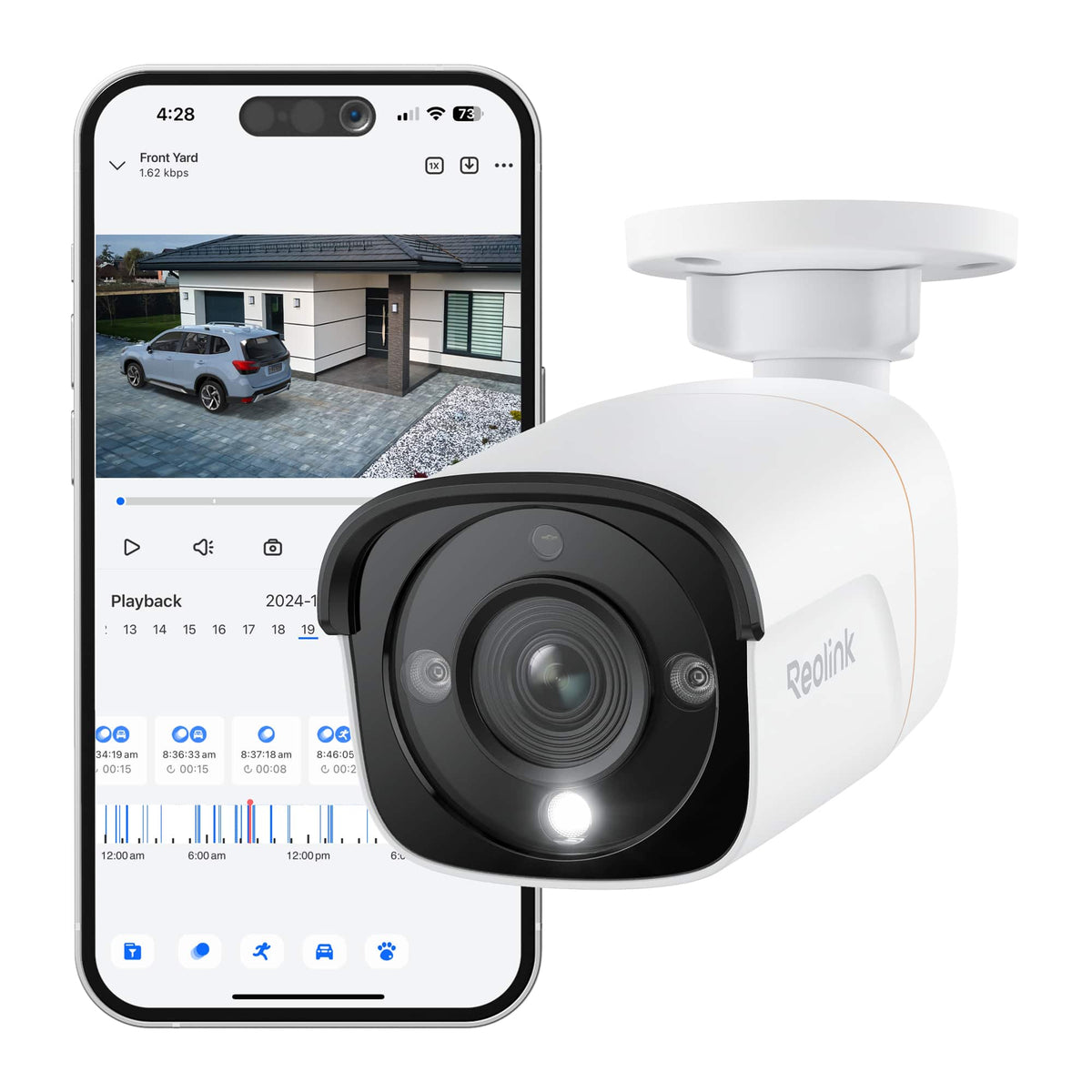 Reolink - 16-Channel, 8 - Bullet Camera Indoor/Outdoor 4K+ 12MP PoE 4TB NVR Security Surveillance System - White