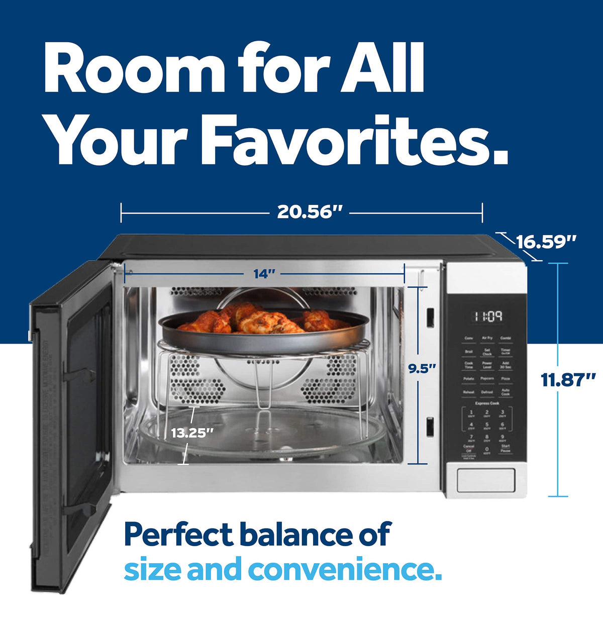 GE - 1.0 Cu. Ft. Convection Countertop Microwave with Air Fry - Stainless Steel
