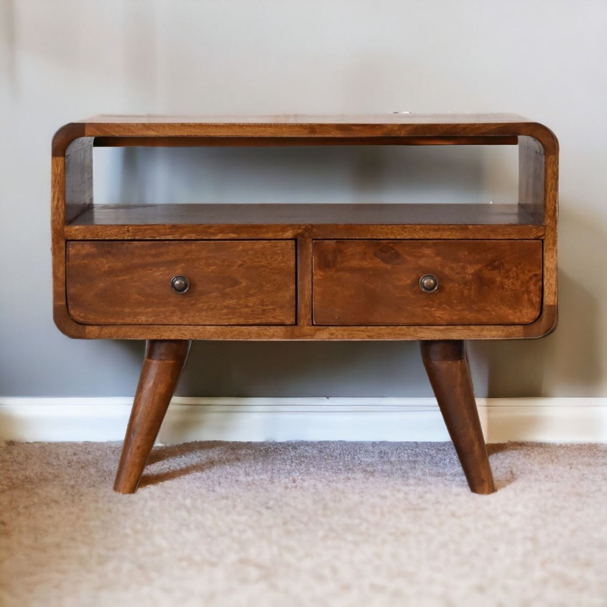 Solid Wood Curved Media Unit