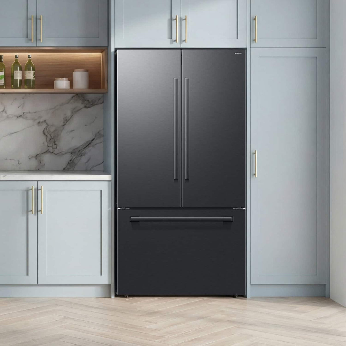 Samsung - 36 in. Wide Bespoke AI 30 cu. ft. 3-Door French Door Refrigerator with Zero Clearance Fit & In-Door Tall Water Dispenser - Matte Black Steel