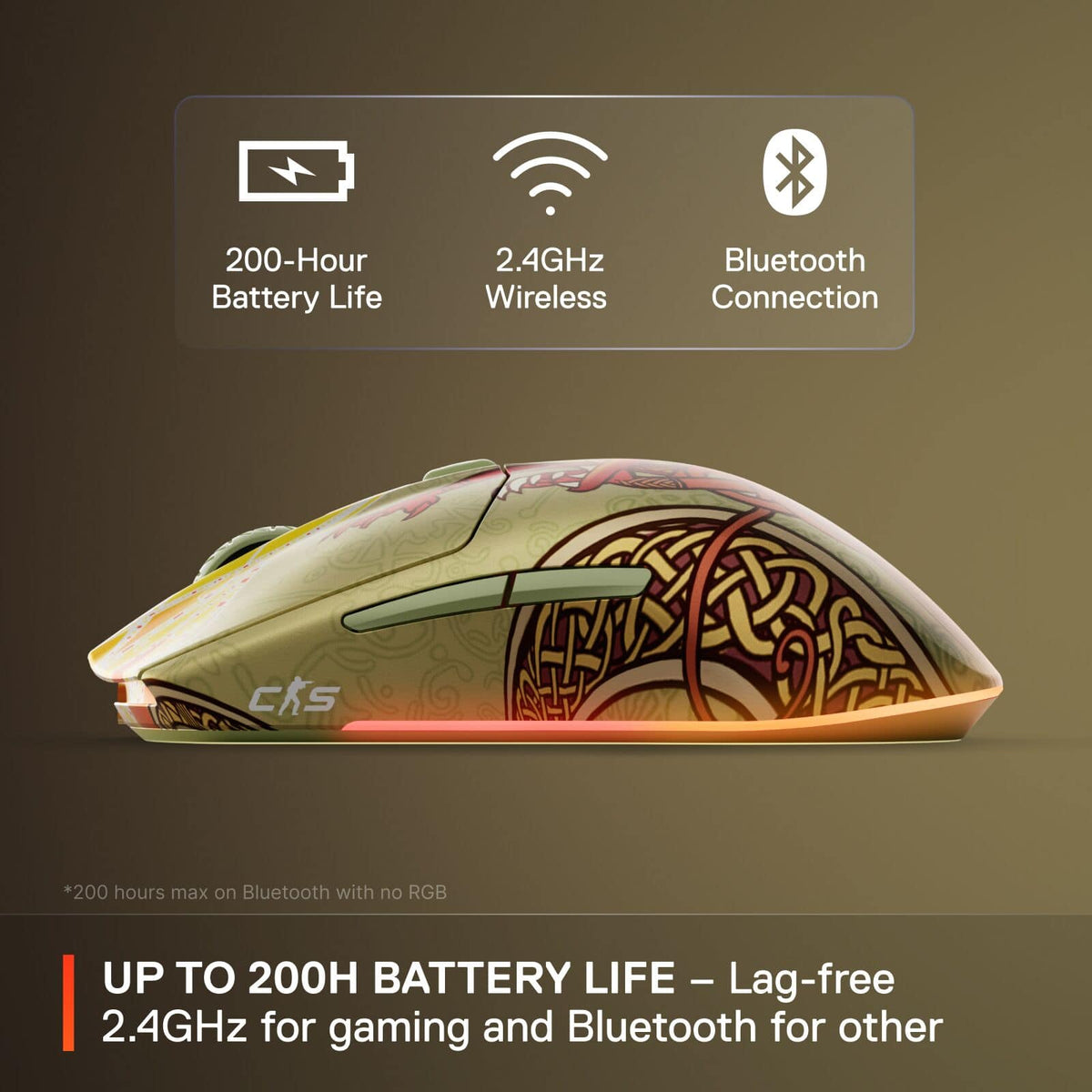 SteelSeries - Aerox 3 Wireless Optical Gaming Mouse with Super Mesh Detachable USB-C Connectivity - Wireless - CS2 Dragon Lore Edition