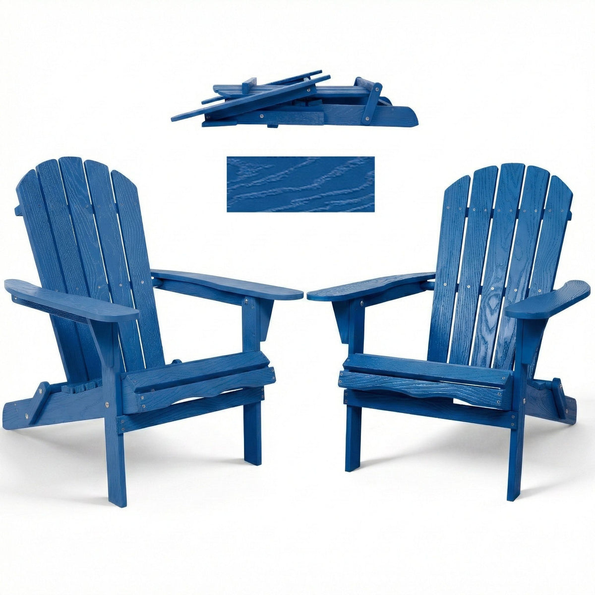 Sillón Plegable Adirondack Lounge con Relieve para Patio, Jardín, Terraza o Piscina - Azul Marino