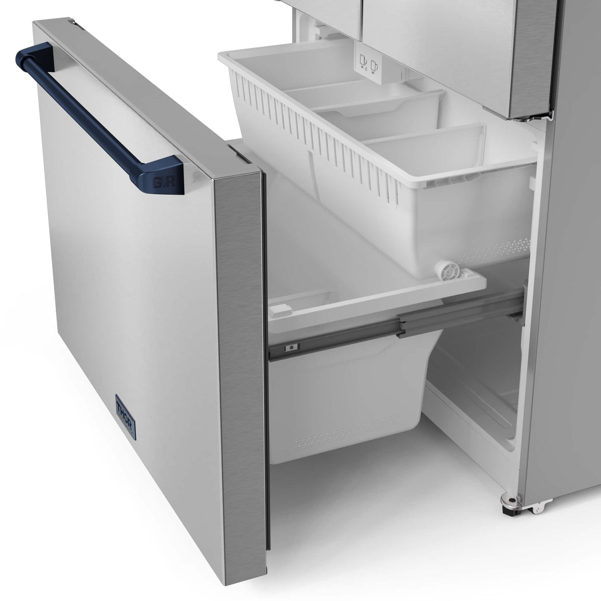 36 in. Wide Gordon Ramsay Series by Thor Kitchen 20.3 Cu. Ft. Counter Depth Refrigerator with Navy Blue Hardware - Stainless Steel