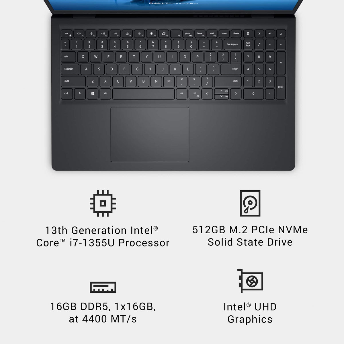 Dell - 15.6" 2K Touchscreen Laptop - Intel 13th Generation Core i7 1355U 2023 - 16GB Memory - 512 GB Storage - Carbon Black
