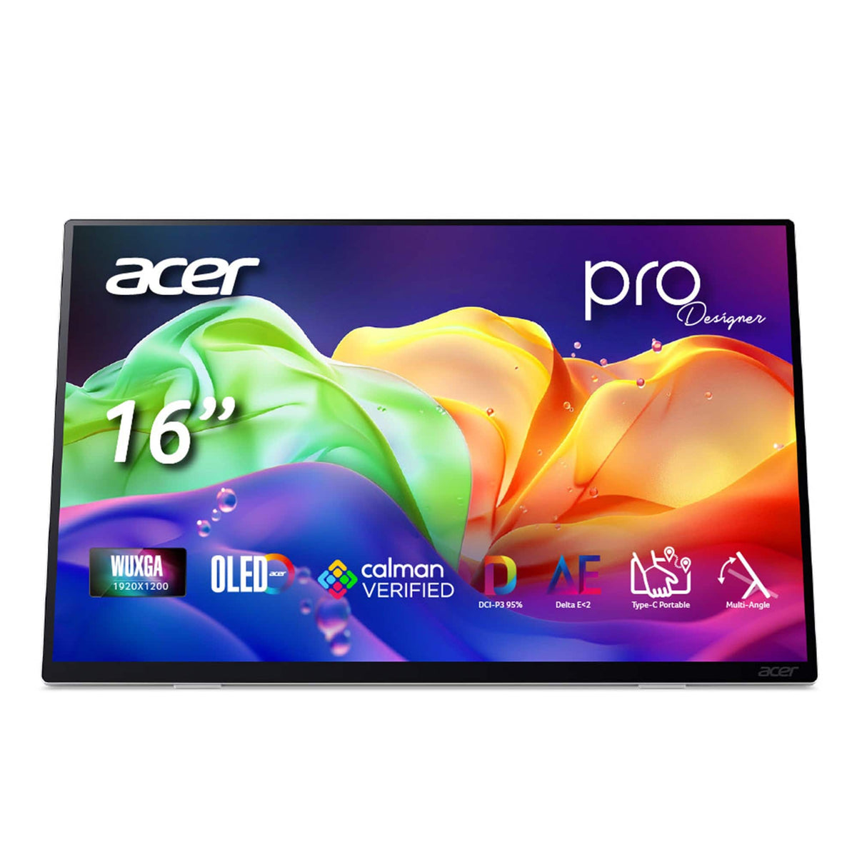 Acer - ProDesigner 16” OLED WUXGA, DCI-P3 95%, 1ms (G to G), Portable Monitor (2 x USB 3.1 Type-C & 1 x HDMI 1.4 Port) - White