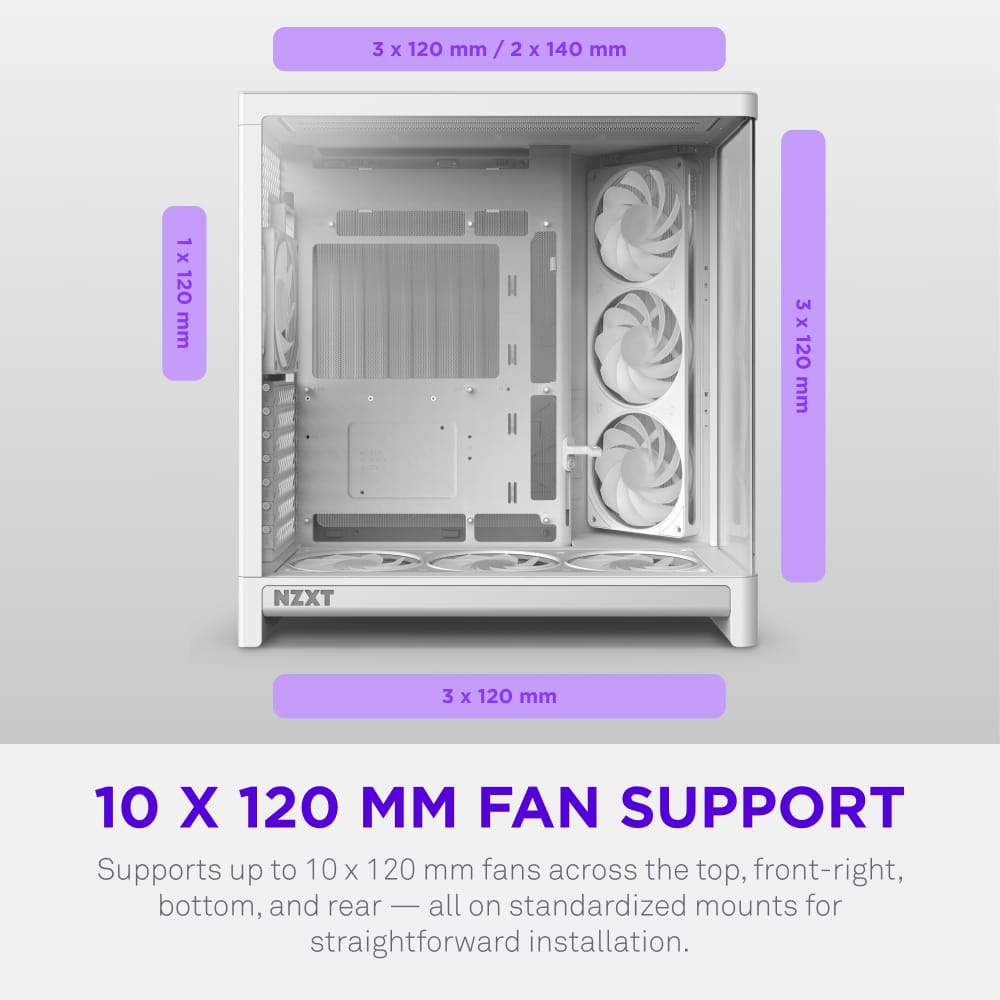 NZXT - H6 RGB+ - ATX Dual-Chamber PC Case with Pre-Installed RGB Fans and Control Hub Lite - White