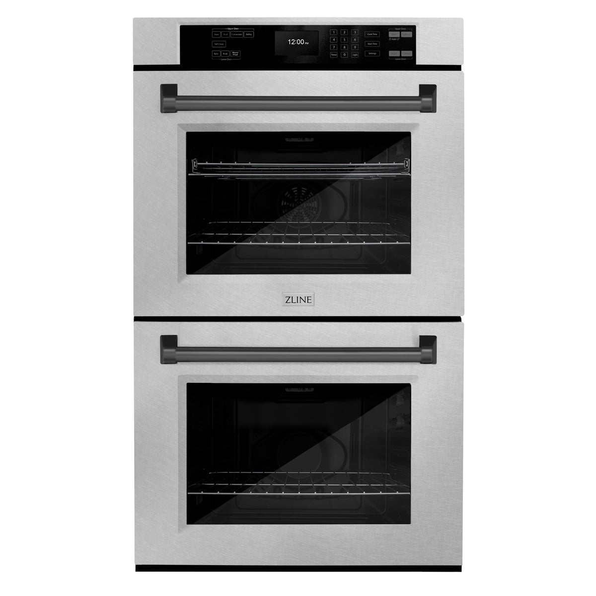 ZLINE - 30 in. Autograph Double Wall Oven w/ Air Fry in Satin Steel w/ Black Handles - Satin Stainless Steel