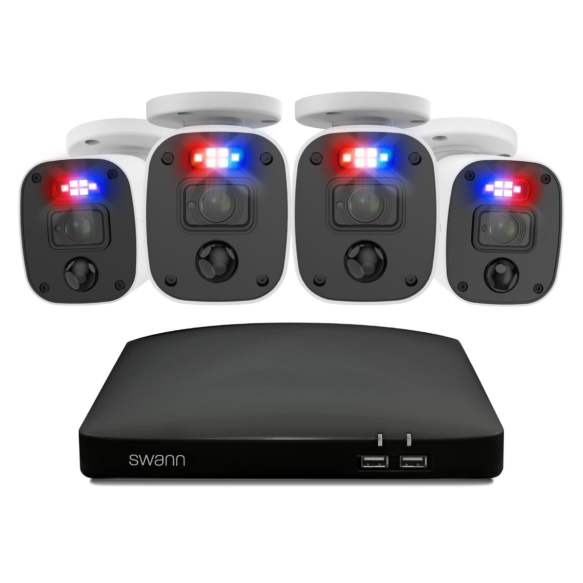 Swann - SwannForce 4K Security Camera System, 4x Bullet Analog CCTV Cameras, Microphone and Siren, DVR with 1TB Storage - White