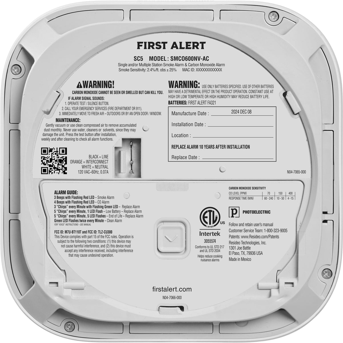First Alert - Smoke and Carbon Monoxide Detector Hardwired - White