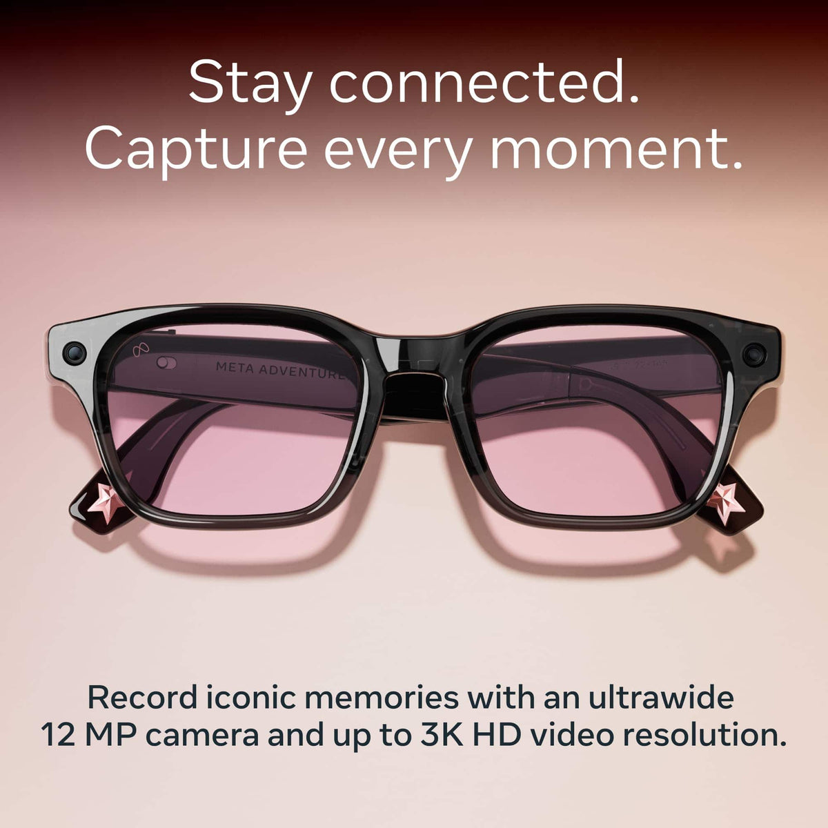 Meta - Glasses, Adventurer Lisa Edition, Smart Frame, AI Glasses with Camera - Clear Blush Lenses - Moonlit Sky