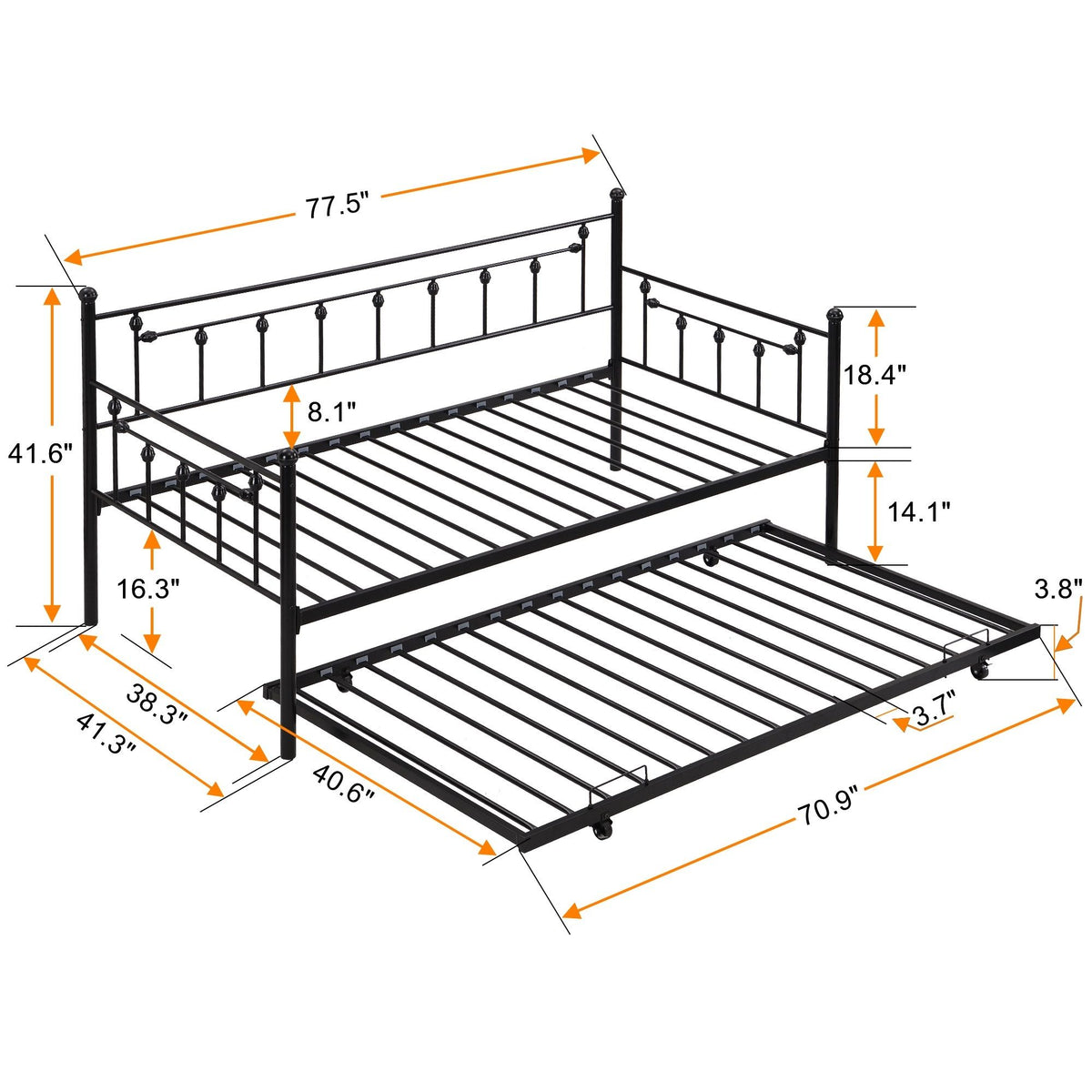 Cama nido doble con cama extraíble - Negra