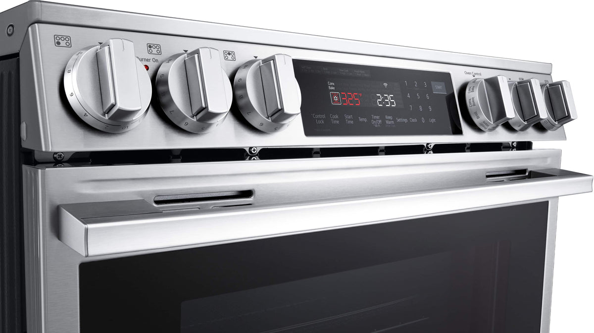 LG - 30-in Wide 6.3 Cu. Ft. Slide-In Electric True Convection Range with 5 Elements, InstaView and 2 UltraHeat Elements - Stainless Steel