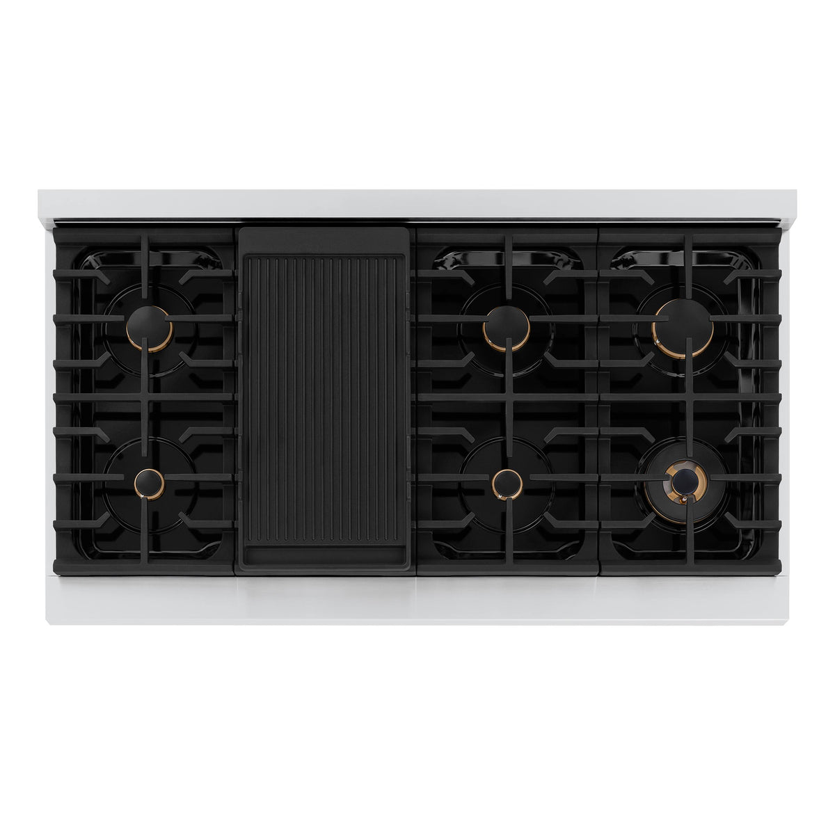 ZLINE - 48 in. Wide 8 Burner Autograph 6.7 Cu. Ft. Freestanding Paramount Gas Range with Champagne Bronze Helix Handles - Stainless Steel