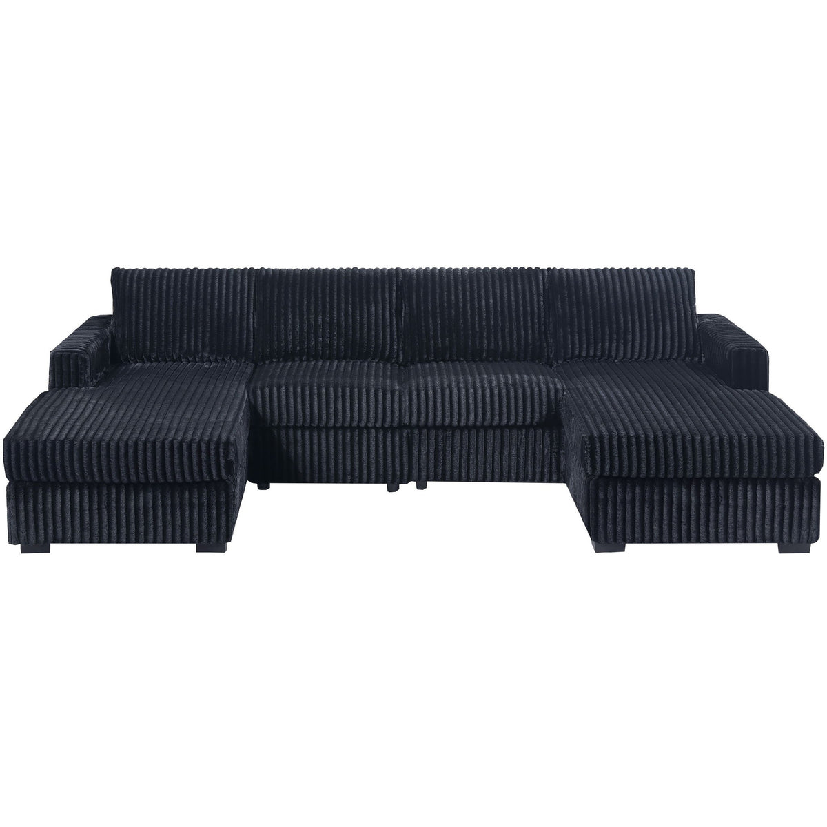 Conjunto seccional en forma de U con sillas sin brazos de respaldo acolchado y chaise longue con brazo a la derecha y a la izquierda