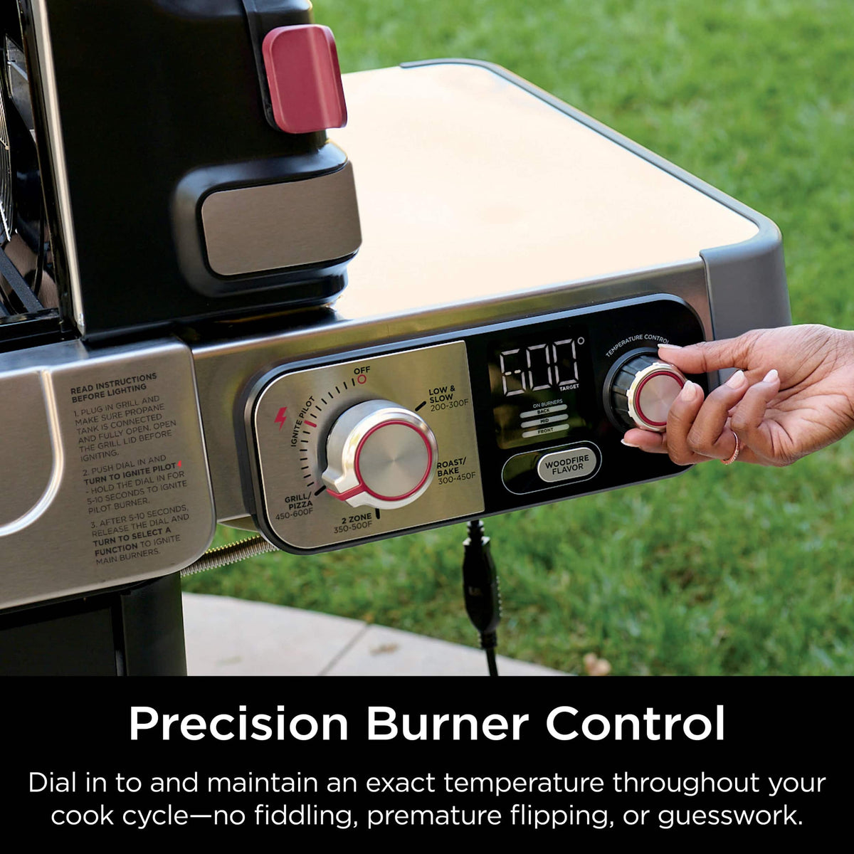 Ninja - FlexFlame Electric & Propane Grill, 5-in-1 Outdoor Cooking System - Stainless Steel